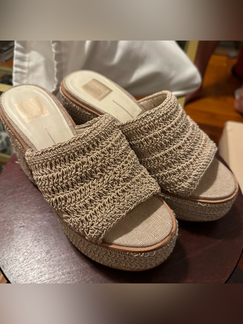 Dolce Vita Beige Woven Platform Slide Mules
